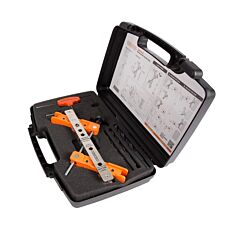 LOCINOX TOOL CASE WITH DRILLING JIG FOR LOCINOX LOCKS & KEEPS. ALSO INCLUDES 3 DRILL BITS, ALLEN WRENCH & LOCITOOL.