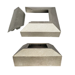 ALUMINUM "SPLIT" COVER SHOE 1 1/2" SQ TOP / 4" SQ O.D. BASE (DOES NOT FIT OVER A  4X4 BASE PLATE)