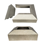 ALUMINUM "SPLIT" COVER SHOE 1 1/2" SQ TOP / 4" SQ O.D. BASE (DOES NOT FIT OVER A 4X4 BASE PLATE)