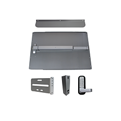 LOCKEY PS61 SECURITY KIT. INCLUDES: PANIC BAR, SHIELD, STRIKE BRACKET, GUARD, LOCKBOX, & LOCK
